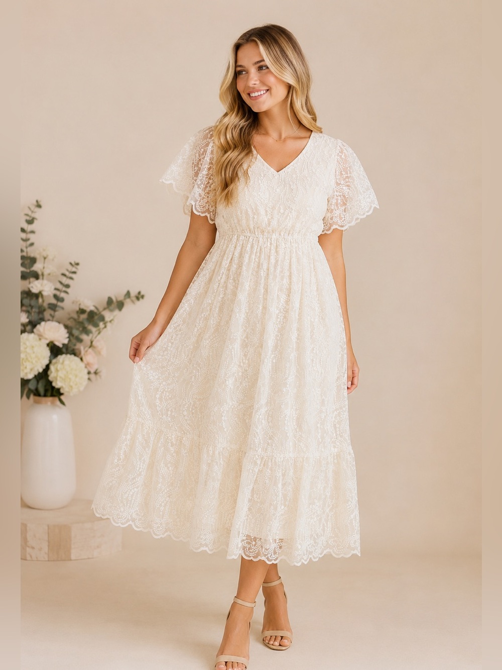 Baltic Born Cream Embroidered Lace Midi Dress XL NWT Cottagecore Bridal